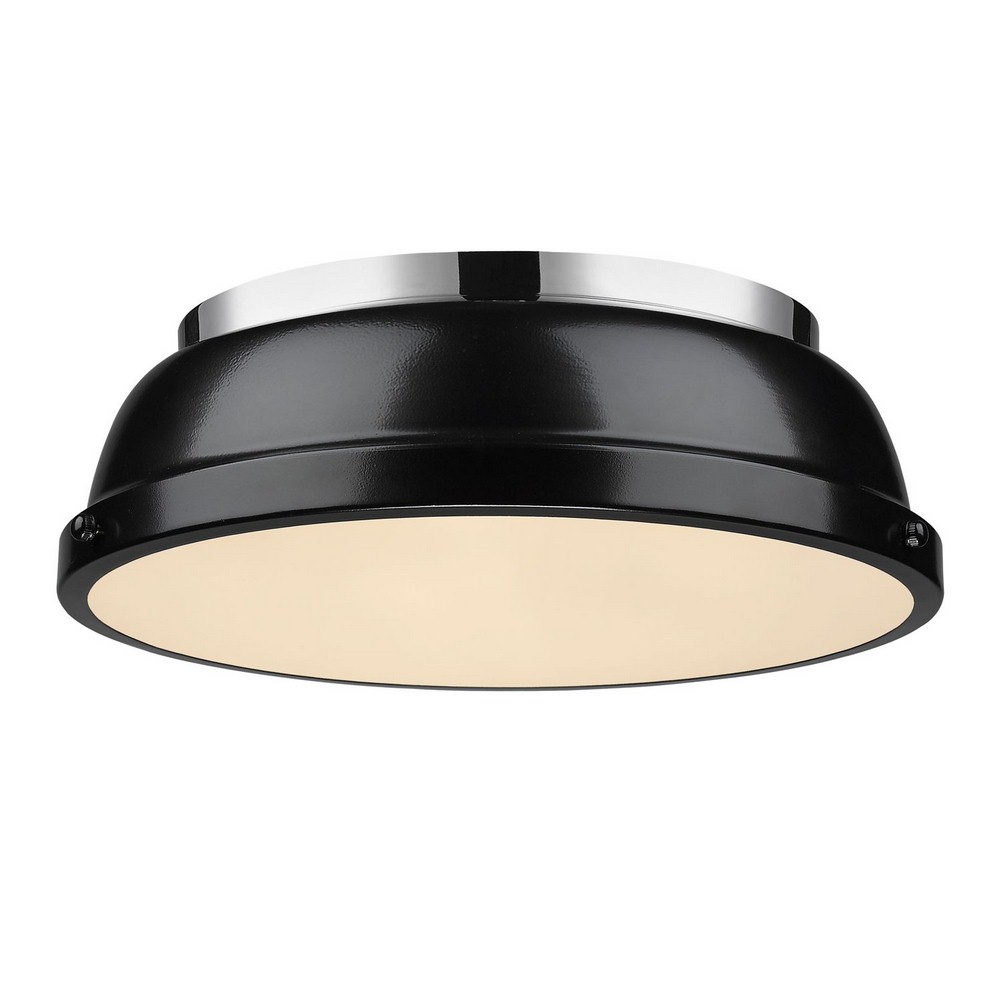 Golden Lighting-3602-14 CH-BK-Duncan - 2 Light Flush Mount in Classic style - 4.25 Inches high by 14 Inches wide Chrome Black Aged Brass Finish